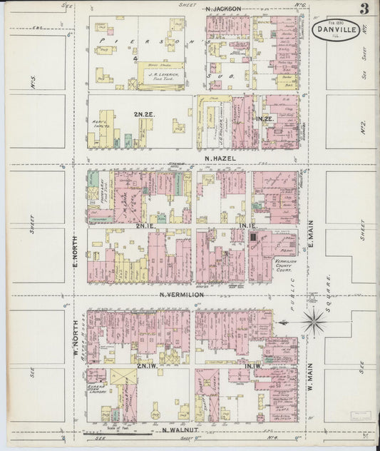Sanborn Fire Insurance Map from Danville, Vermilion County, Illinois (1890), Sheet #0003 - Historic Sanborn Fire Insurance Map Print, vintage old map wall art, antique decor, genealogy gift, Illinois Illinois map