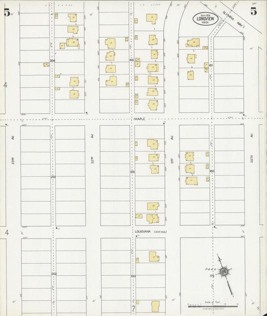 Sanborn Fire Insurance Map from Longview, Cowlitz County, Washington (1924), Sheet #0005 - Historic Sanborn Fire Insurance Map Print, vintage old map wall art, antique decor, genealogy gift, Washington Washington map