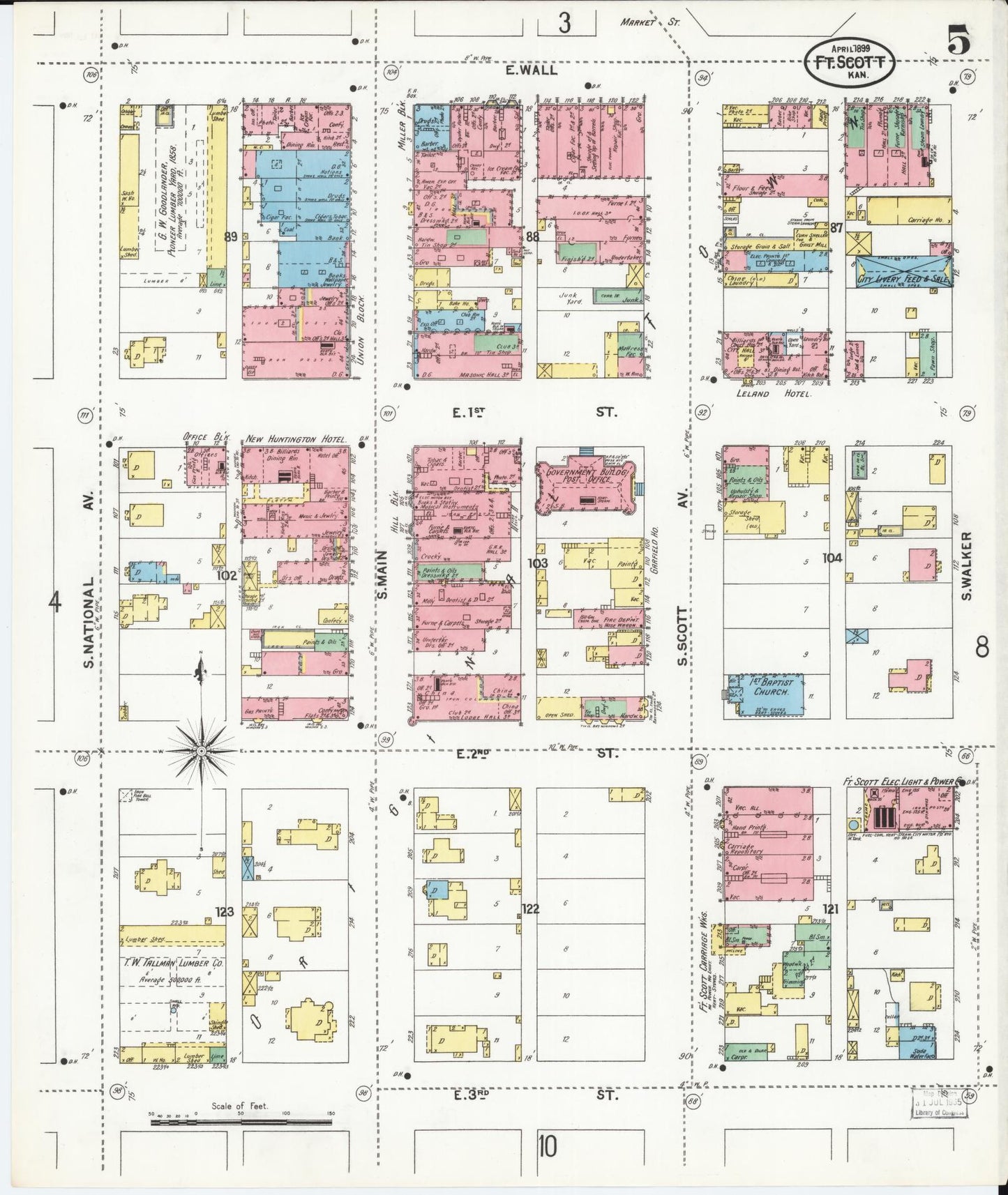 Sanborn Fire Insurance Map from Fort Scott, Bourbon County, Kansas (1899), Sheet #0005 - Complete Map Set gallery image, historic Sanborn map, vintage wall art, Kansas Kansas