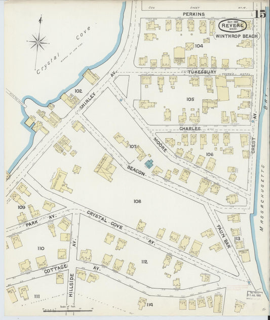Sanborn Fire Insurance Map from Revere, Suffolk County, Massachusetts (1891), Sheet #0015 - Historic Sanborn Fire Insurance Map Print, vintage old map wall art, antique decor, genealogy gift, Massachusetts Massachusetts map