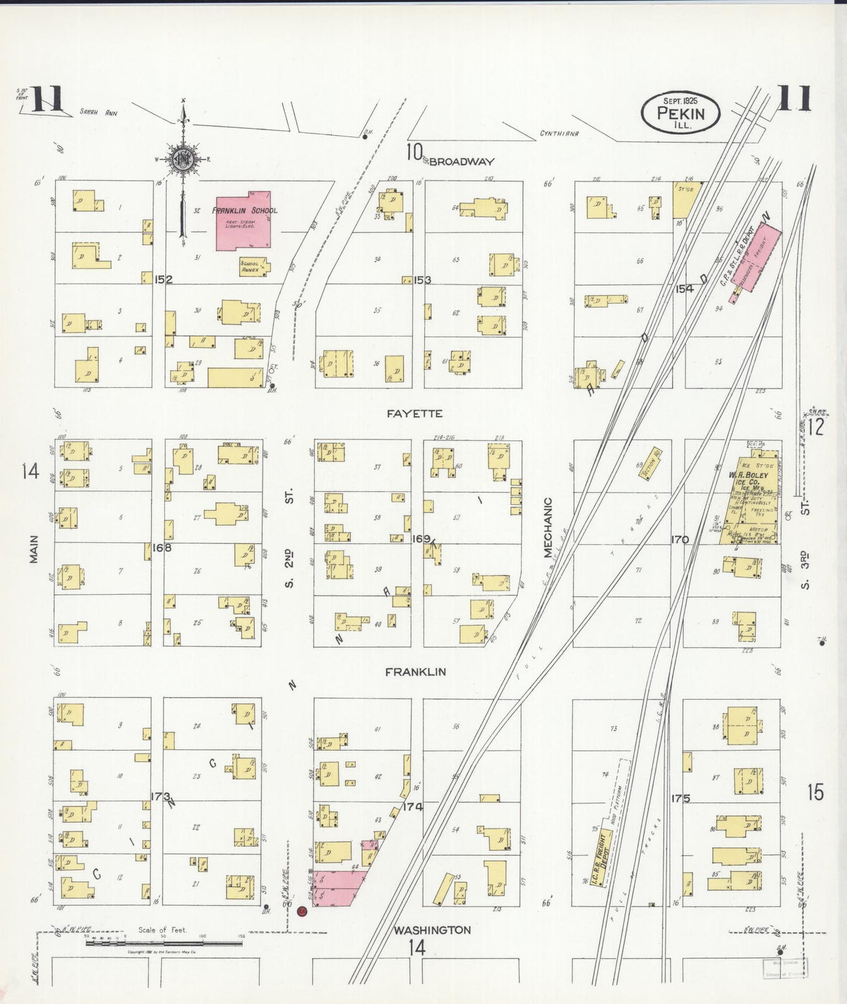 Sanborn Fire Insurance Map from Pekin, Tazewell County, Illinois (1925), Sheet #0011 - Historic Sanborn Fire Insurance Map Print, vintage old map wall art, antique decor, genealogy gift, Illinois Illinois map