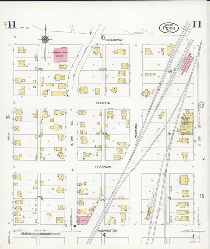 Sanborn Fire Insurance Map from Pekin, Tazewell County, Illinois (1925), Sheet #0011 - Historic Sanborn Fire Insurance Map Print, vintage old map wall art, antique decor, genealogy gift, Illinois Illinois map