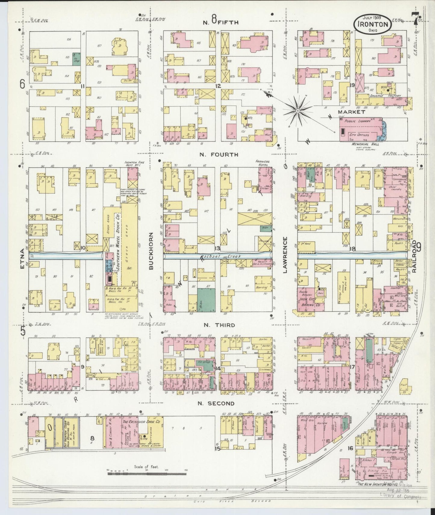 Sanborn Fire Insurance Map from Ironton, Lawrence County, Ohio (1909), Sheet #0007 - Historic Sanborn Fire Insurance Map Print, vintage old map wall art, antique decor, genealogy gift, Ohio Ohio map