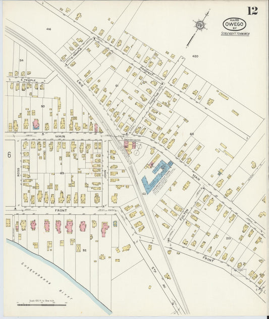 Sanborn Fire Insurance Map from Owego, Tioga County, New York (1915), Sheet #0012 - Historic Sanborn Fire Insurance Map Print, vintage old map wall art, antique decor, genealogy gift, New York New York map