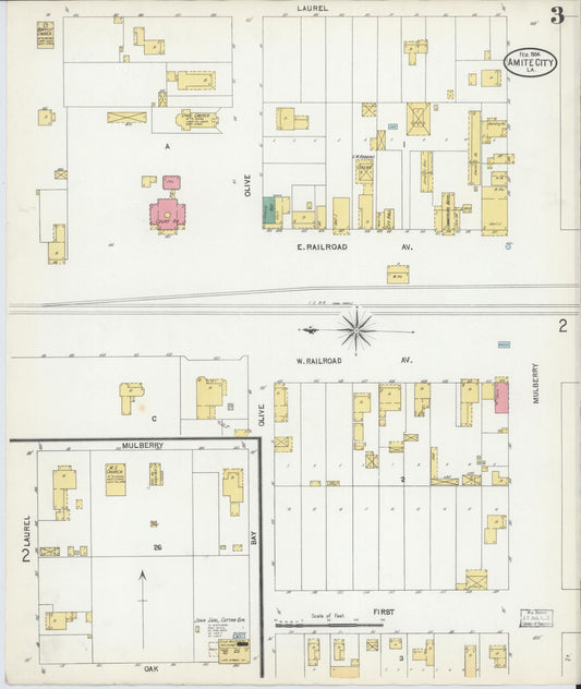 Sanborn Fire Insurance Map from Amite, Tangipahoa Parish, Louisiana (1904), Sheet #0003 - Historic Sanborn Fire Insurance Map Print, vintage old map wall art, antique decor, genealogy gift, Louisiana Louisiana map