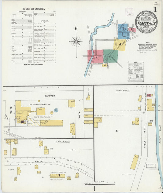 Sanborn Fire Insurance Map from Forestville, Chautauqua County, New York (1906), Sheet #0001 - Historic Sanborn Fire Insurance Map Print, vintage old map wall art, antique decor, genealogy gift, New York New York map