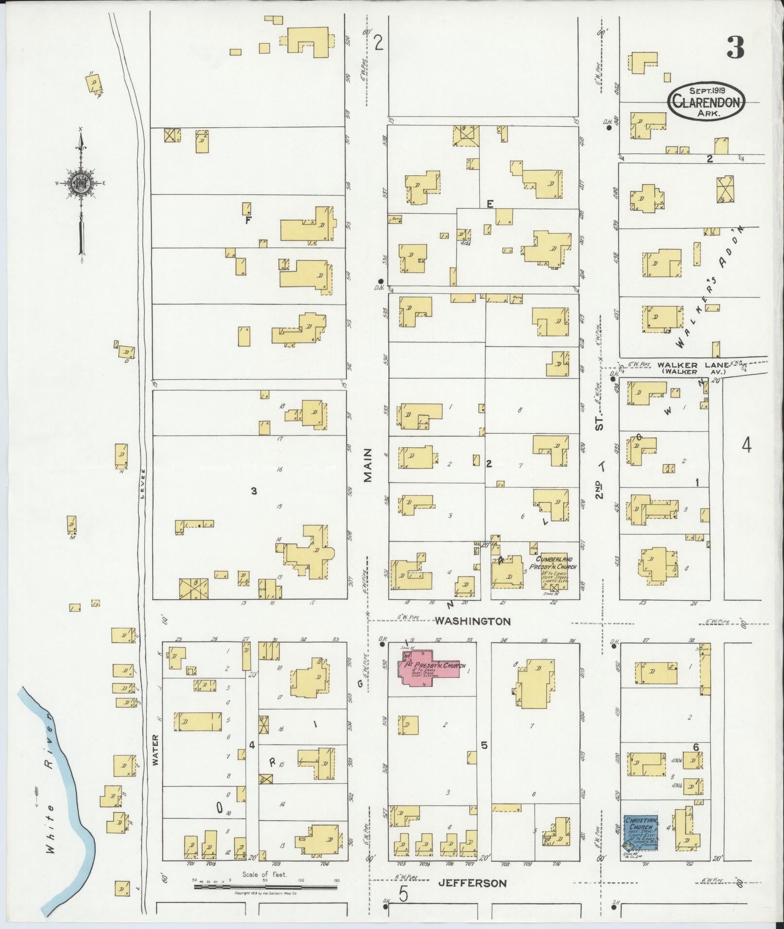 Sanborn Fire Insurance Map from Clarendon, Monroe County, Arkansas (1919), Sheet #0003 - Historic Sanborn Fire Insurance Map Print, vintage old map wall art, antique decor, genealogy gift, Arkansas Arkansas map