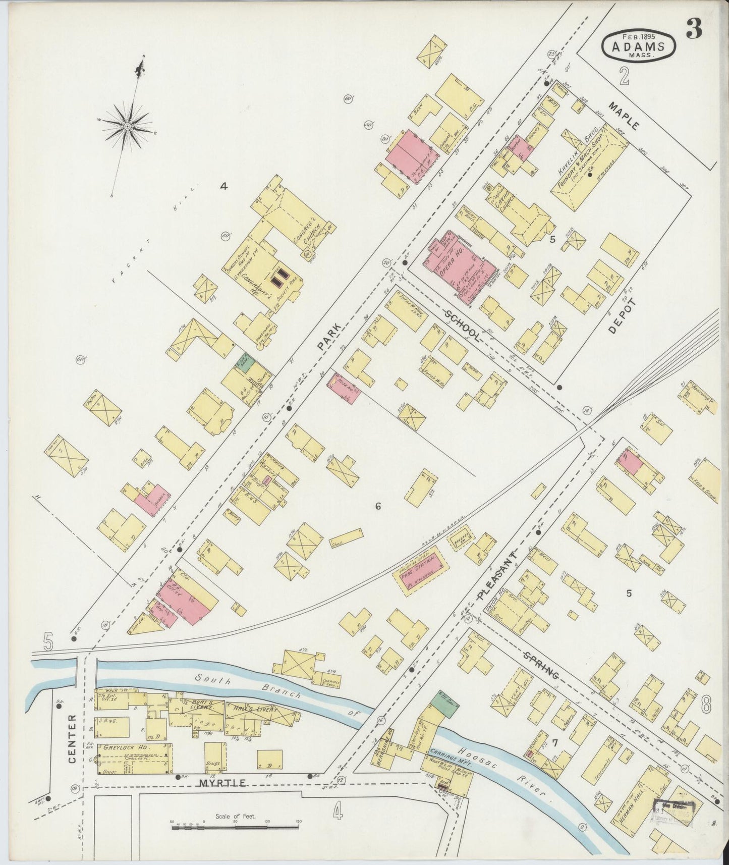 Sanborn Fire Insurance Map from Adams, Berkshire County, Massachusetts (1895), Sheet #0003 - Complete Map Set gallery image, historic Sanborn map, vintage wall art, Massachusetts Massachusetts