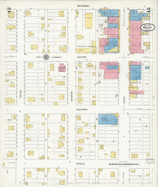 Sanborn Fire Insurance Map from Maud, Pottawatomie County, Oklahoma (1926), Sheet #0002 - Historic Sanborn Fire Insurance Map Print, vintage old map wall art, antique decor, genealogy gift, Oklahoma Oklahoma map