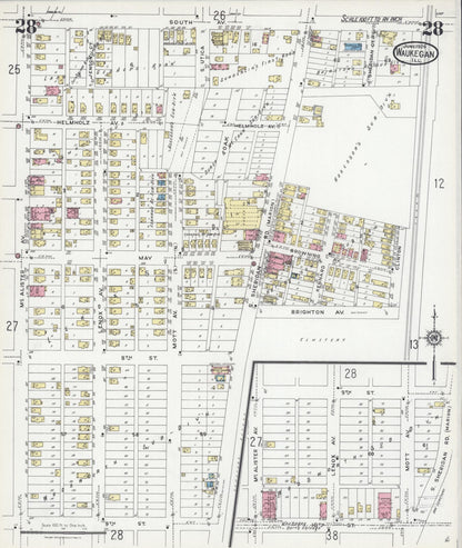 Sanborn Fire Insurance Map from Waukegan, Lake County, Illinois (1924), Sheet #0028 - Complete Map Set gallery image, historic Sanborn map, vintage wall art, Illinois Illinois