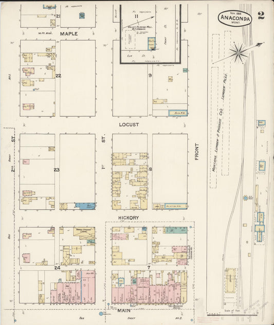 Sanborn Fire Insurance Map from Anaconda, Deer Lodge County, Montana (1888), Sheet #0002 - Historic Sanborn Fire Insurance Map Print, vintage old map wall art, antique decor, genealogy gift, Montana Montana map