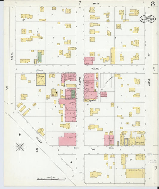 Sanborn Fire Insurance Map from Manistique, Schoolcraft County, Michigan (1900), Sheet #0008 - Historic Sanborn Fire Insurance Map Print, vintage old map wall art, antique decor, genealogy gift, Michigan Michigan map