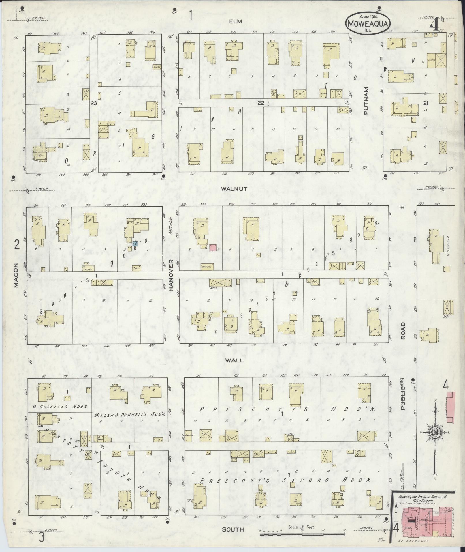 Sanborn Fire Insurance Map from Moweaqua, Shelby County, Illinois (1914), Sheet #0004 - Historic Sanborn Fire Insurance Map Print, vintage old map wall art, antique decor, genealogy gift, Illinois Illinois map