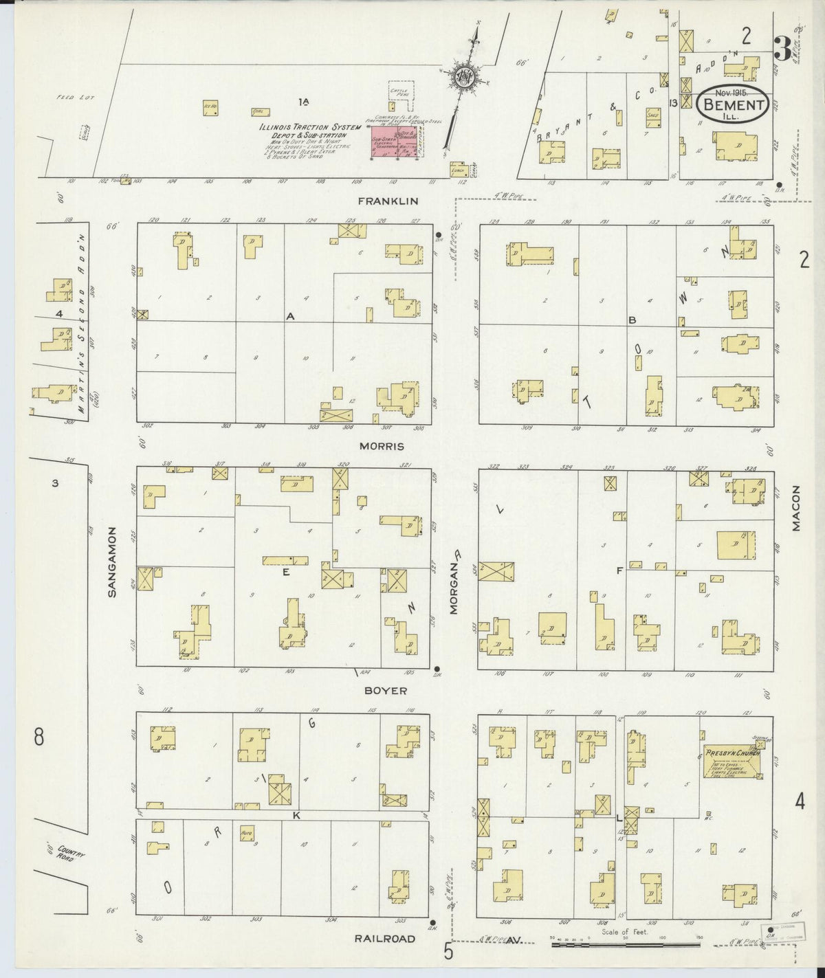 Sanborn Fire Insurance Map from Bement, Piatt County, Illinois (1915), Sheet #0003 - Complete Map Set gallery image, historic Sanborn map, vintage wall art, Illinois Illinois