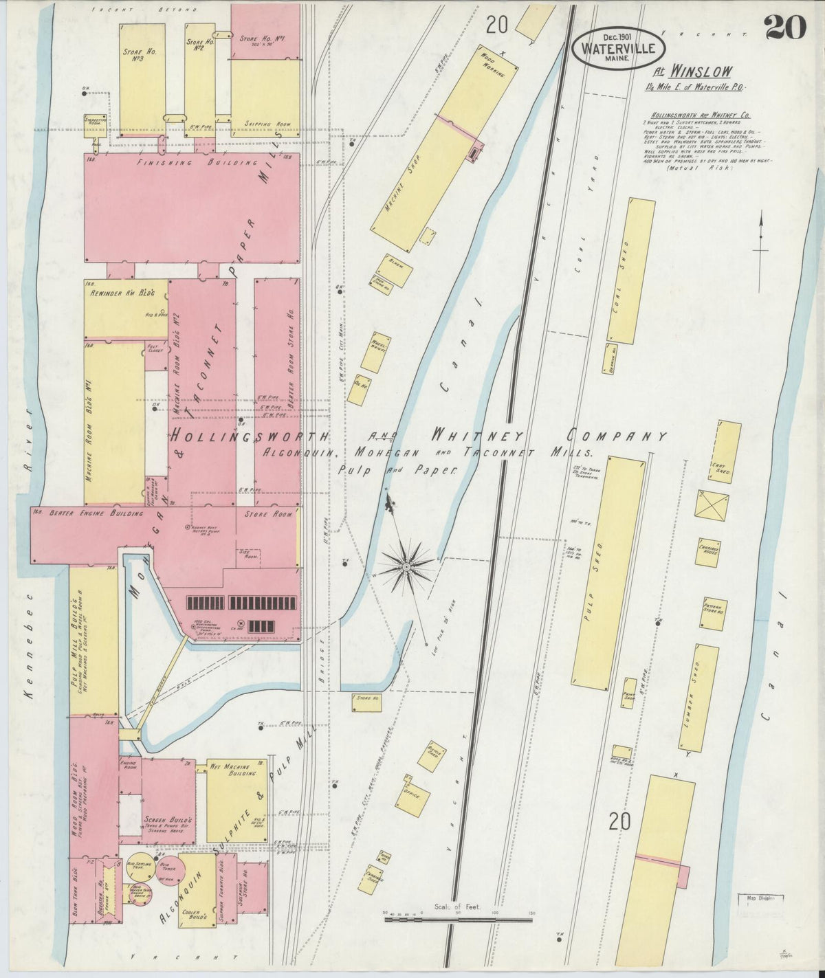 Sanborn Fire Insurance Map from Waterville, Kennebec County, Maine (1901), Sheet #0020 - Historic Sanborn Fire Insurance Map Print, vintage old map wall art, antique decor, genealogy gift, Maine Maine map