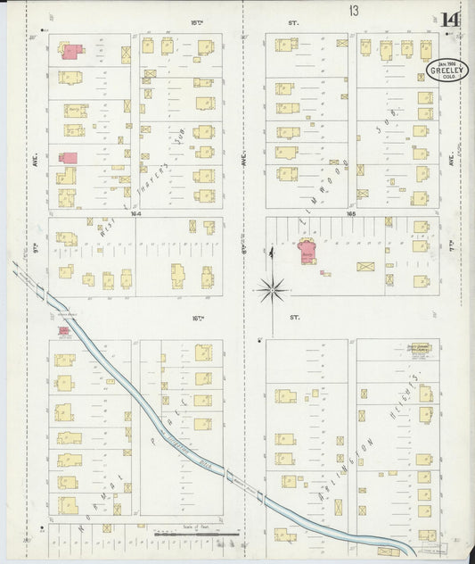 Sanborn Fire Insurance Map from Greeley, Weld County, Colorado (1906), Sheet #0014 - Historic Sanborn Fire Insurance Map Print, vintage old map wall art, antique decor, genealogy gift, Colorado Colorado map