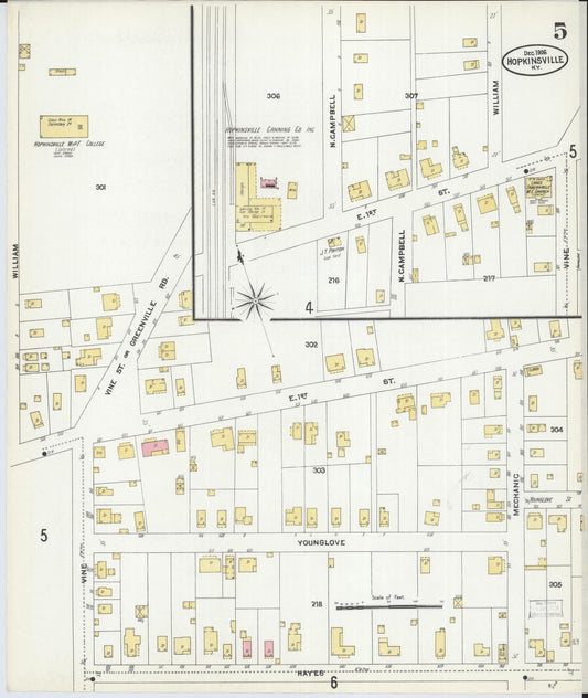 Sanborn Fire Insurance Map from Hopkinsville, Christian County, Kentucky (1906), Sheet #0005 - Historic Sanborn Fire Insurance Map Print, vintage old map wall art, antique decor, genealogy gift, Kentucky Kentucky map