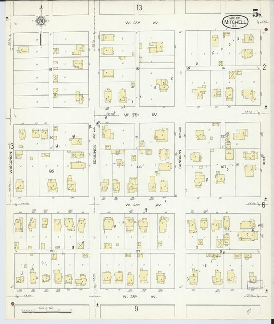 Sanborn Fire Insurance Map from Mitchell, Davison County, South Dakota (1914), Sheet #0005 - Historic Sanborn Fire Insurance Map Print, vintage old map wall art, antique decor, genealogy gift, South Dakota South Dakota map