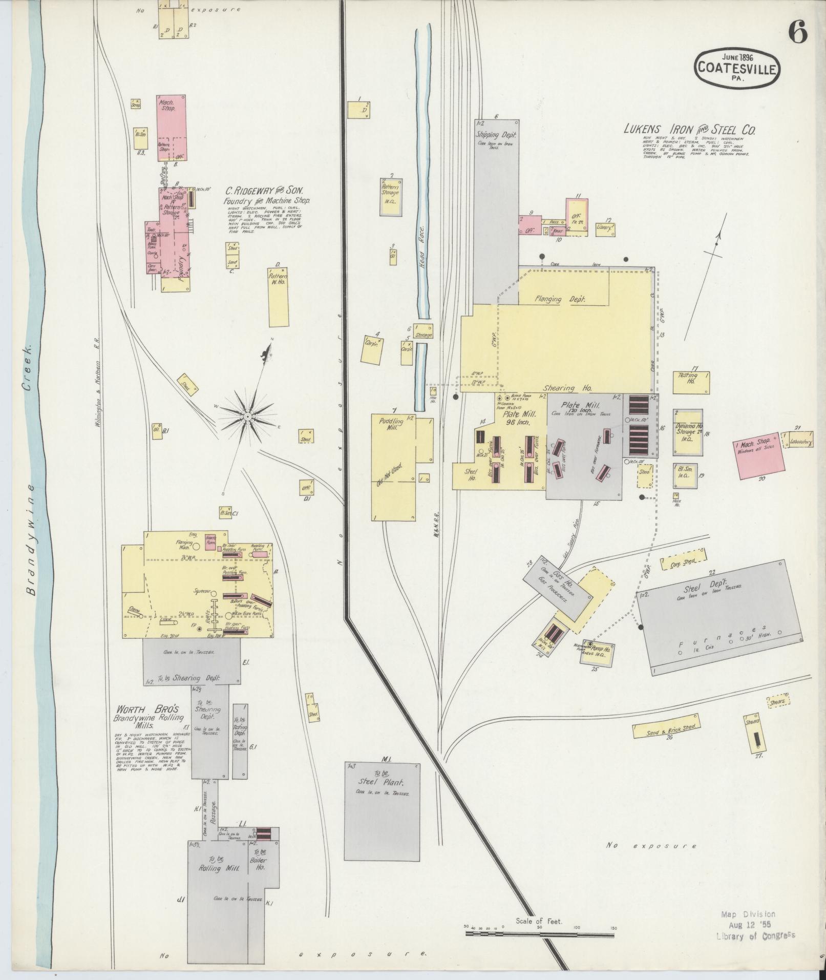 Sanborn Fire Insurance Map from Coatesville, Chester County, Pennsylvania (1896), Sheet #0006 - Historic Sanborn Fire Insurance Map Print, vintage old map wall art, antique decor, genealogy gift, Pennsylvania Pennsylvania map