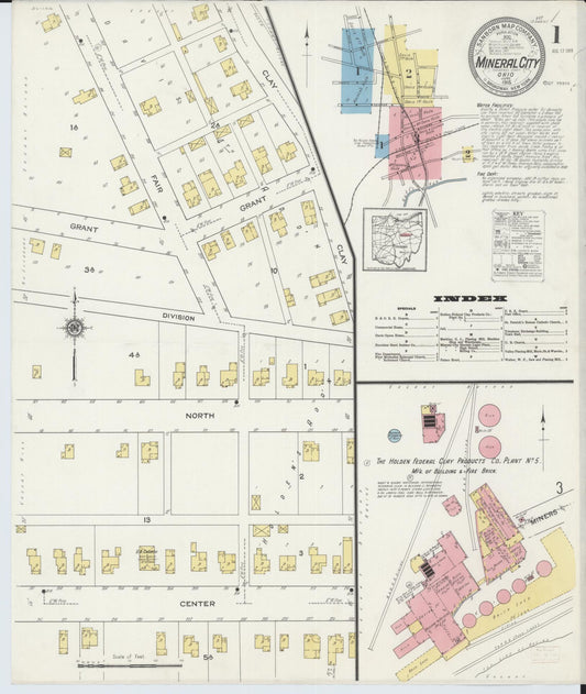 Sanborn Fire Insurance Map from Mineral City, Tuscarawas County, Ohio (1915), Sheet #0001 - Historic Sanborn Fire Insurance Map Print, vintage old map wall art, antique decor, genealogy gift, Ohio Ohio map