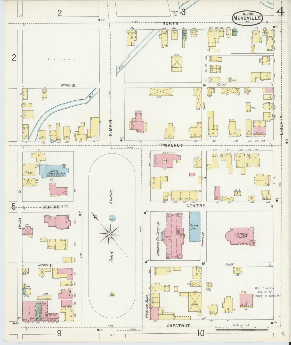 Sanborn Fire Insurance Map from Meadville, Crawford County, Pennsylvania (1896), Sheet #0004 - Complete Map Set gallery image, historic Sanborn map, vintage wall art, Pennsylvania Pennsylvania