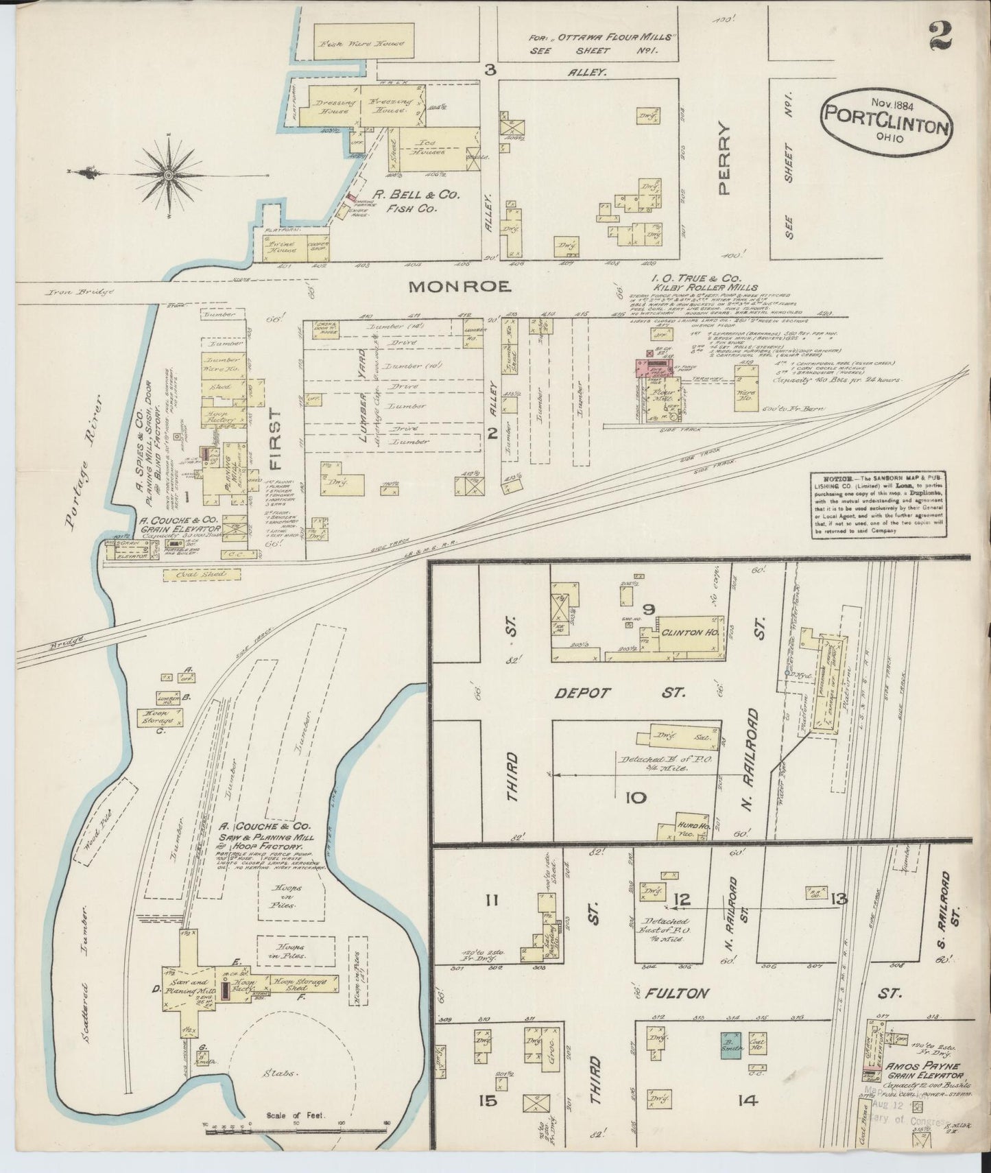 Sanborn Fire Insurance Map from Port Clinton, Ottawa County, Ohio (1884), Sheet #0002 - Complete Map Set gallery image, historic Sanborn map, vintage wall art, Ohio Ohio