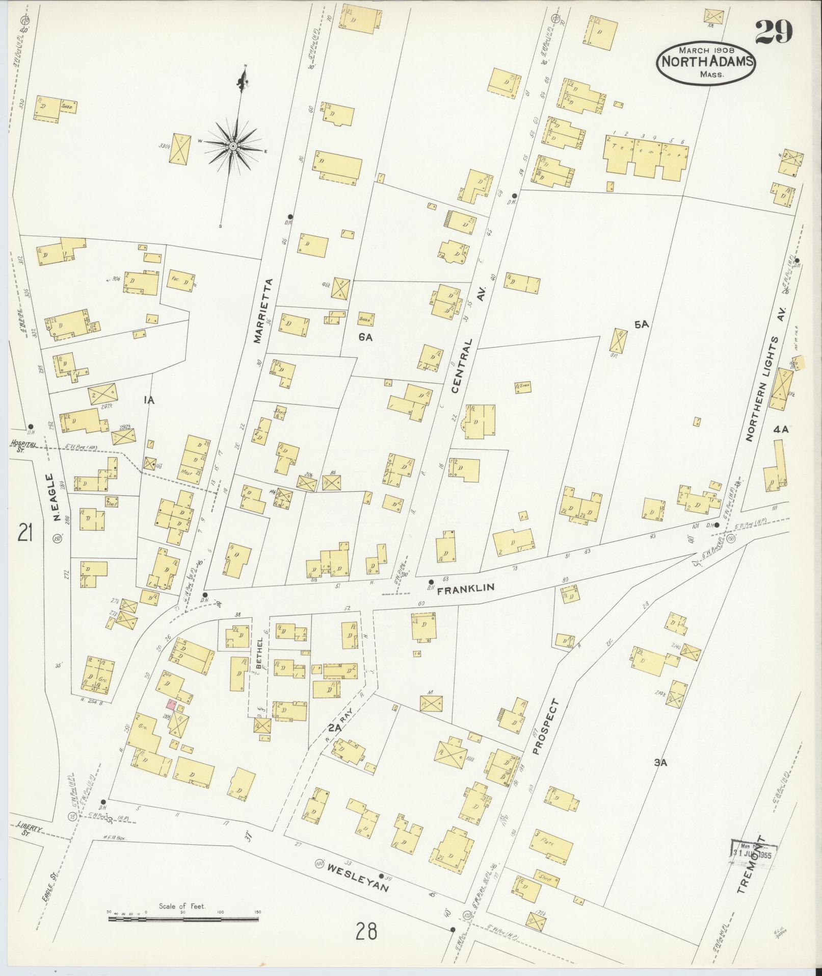 Sanborn Fire Insurance Map from North Adams, Berkshire County, Massachusetts (1908), Sheet #0029 - Historic Sanborn Fire Insurance Map Print, vintage old map wall art, antique decor, genealogy gift, Massachusetts Massachusetts map