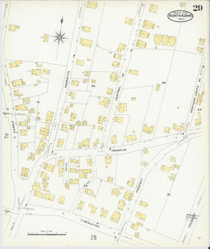 Sanborn Fire Insurance Map from North Adams, Berkshire County, Massachusetts (1908), Sheet #0029 - Historic Sanborn Fire Insurance Map Print, vintage old map wall art, antique decor, genealogy gift, Massachusetts Massachusetts map