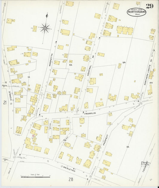 Sanborn Fire Insurance Map from North Adams, Berkshire County, Massachusetts (1908), Sheet #0029 - Historic Sanborn Fire Insurance Map Print, vintage old map wall art, antique decor, genealogy gift, Massachusetts Massachusetts map