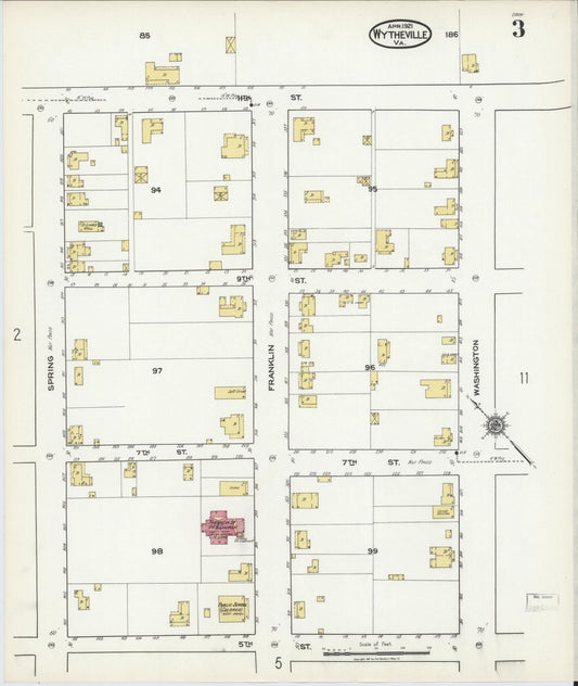 Sanborn Fire Insurance Map from Wytheville, Wythe County, Virginia (1921), Sheet #0003 - Historic Sanborn Fire Insurance Map Print, vintage old map wall art, antique decor, genealogy gift, Virginia Virginia map
