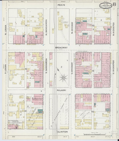 Sanborn Fire Insurance Map from Lincoln, Logan County, Illinois (1891), Sheet #0008 - Complete Map Set gallery image, historic Sanborn map, vintage wall art, Illinois Illinois