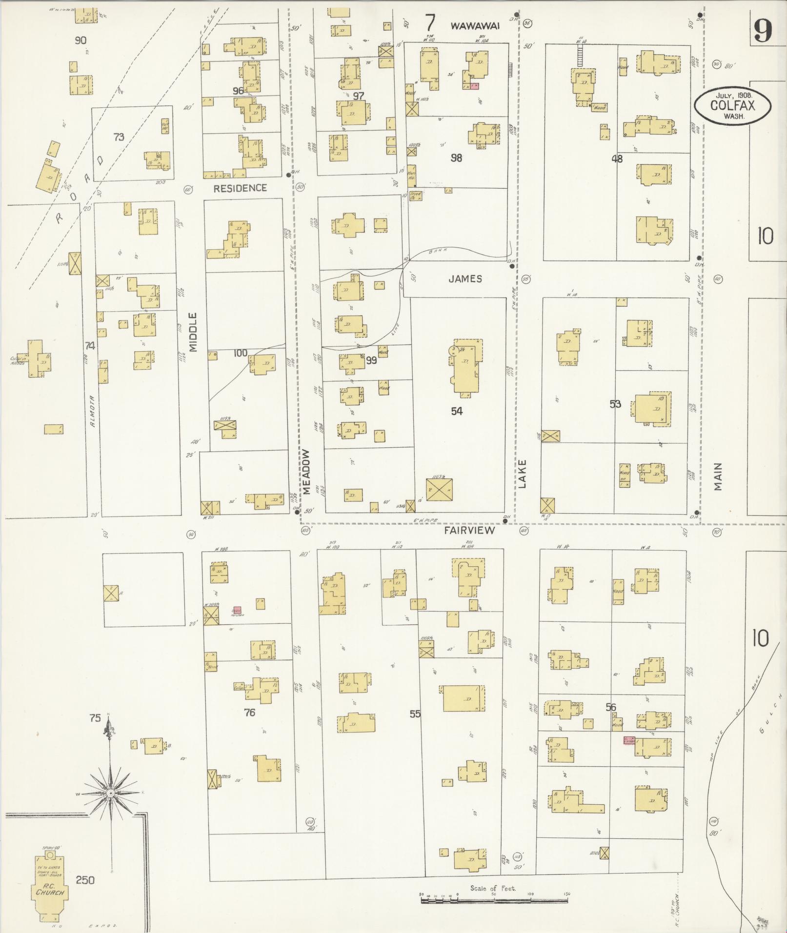 Sanborn Fire Insurance Map from Colfax, Whitman County, Washington (1908), Sheet #0009 - Complete Map Set gallery image, historic Sanborn map, vintage wall art, Washington Washington