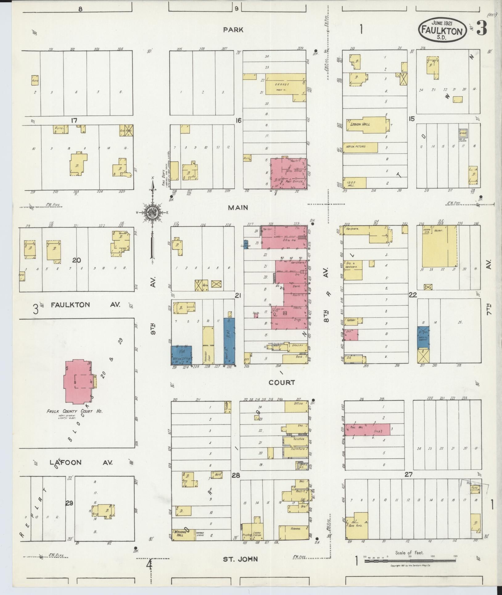 Sanborn Fire Insurance Map from Faulkton, Faulk County, South Dakota (1921), Sheet #0003 - Complete Map Set gallery image, historic Sanborn map, vintage wall art, South Dakota South Dakota