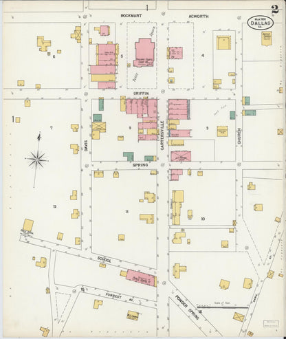 Sanborn Fire Insurance Map from Dallas, Paulding County, Georgia (1900), Sheet #0002 - Complete Map Set gallery image, historic Sanborn map, vintage wall art, Georgia Georgia