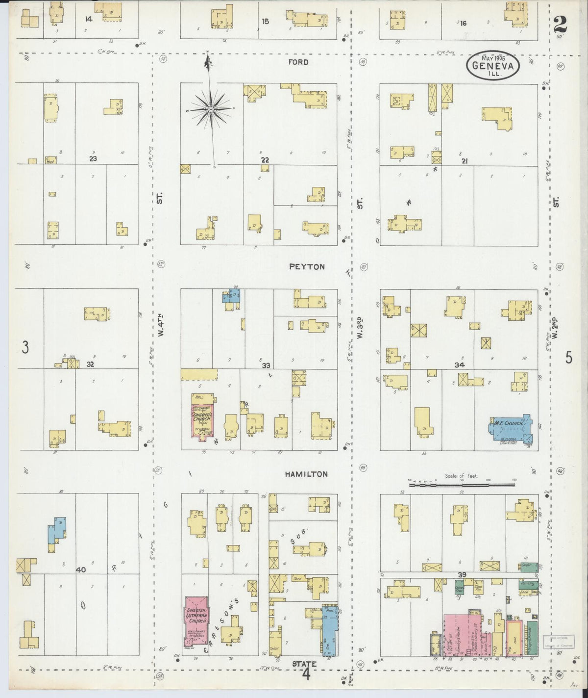 Sanborn Fire Insurance Map from Geneva, Kane County, Illinois (1905), Sheet #0002 - Complete Map Set gallery image, historic Sanborn map, vintage wall art, Illinois Illinois