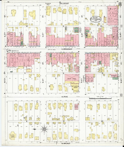 Sanborn Fire Insurance Map from Pittsburg, Crawford County, Kansas (1902), Sheet #0008 - Complete Map Set gallery image, historic Sanborn map, vintage wall art, Kansas Kansas