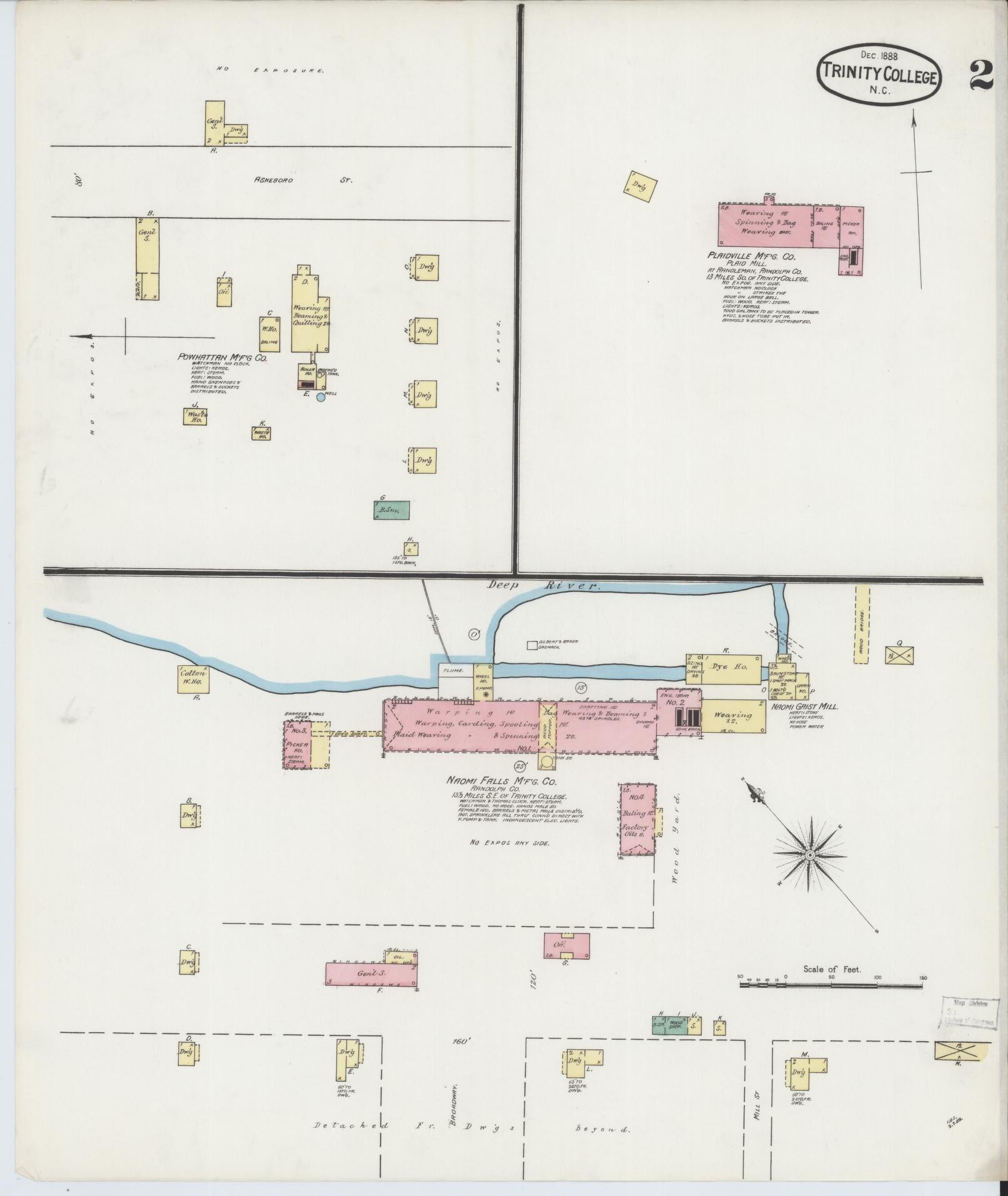 Sanborn Fire Insurance Map from Trinity College, Randolph County, North Carolina (1888), Sheet #0002 - Historic Sanborn Fire Insurance Map Print, vintage old map wall art, antique decor, genealogy gift, North Carolina North Carolina map