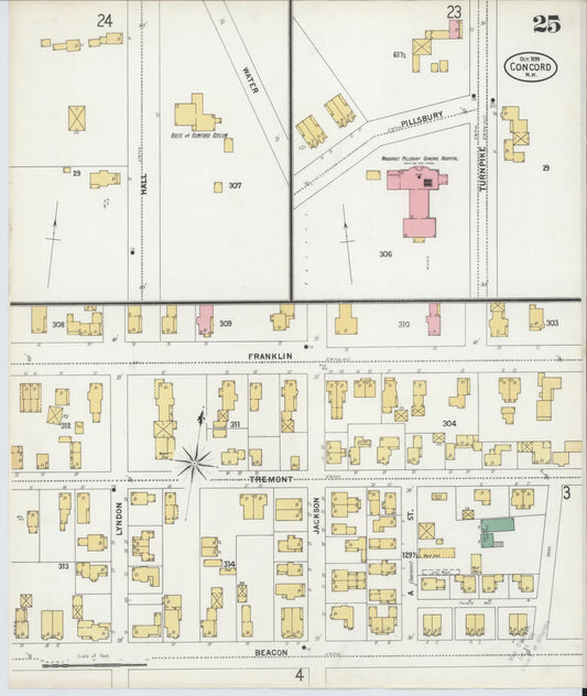 Sanborn Fire Insurance Map from Concord, Merrimack County, New Hampshire (1899), Sheet #0025 - Historic Sanborn Fire Insurance Map Print, vintage old map wall art, antique decor, genealogy gift, New Hampshire New Hampshire map