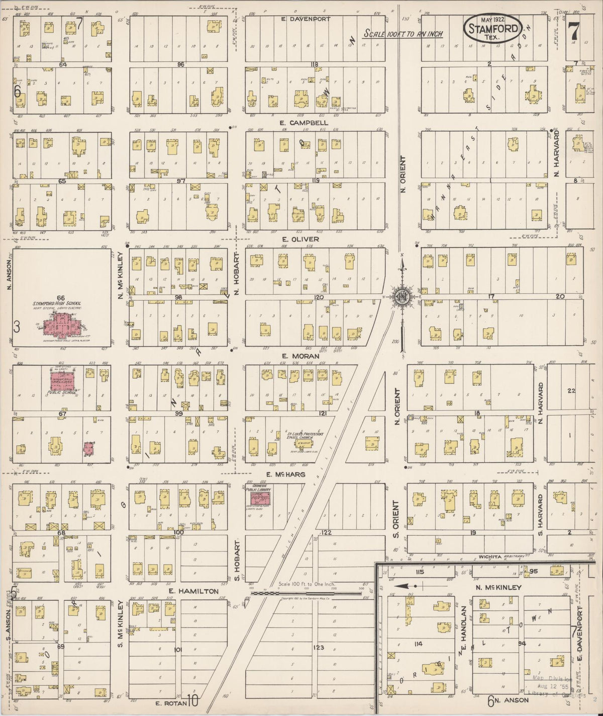 Sanborn Fire Insurance Map from Stamford, Jones County, Texas (1922), Sheet #0007 - Complete Map Set gallery image, historic Sanborn map, vintage wall art, Texas Texas