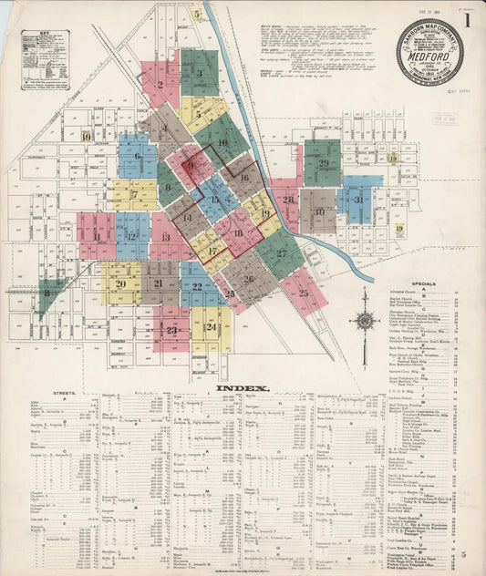 Sanborn Fire Insurance Map from Medford, Jackson County, Oregon (1911), Sheet #0001 - Complete Map Set gallery image, historic Sanborn map, vintage wall art, Oregon Oregon