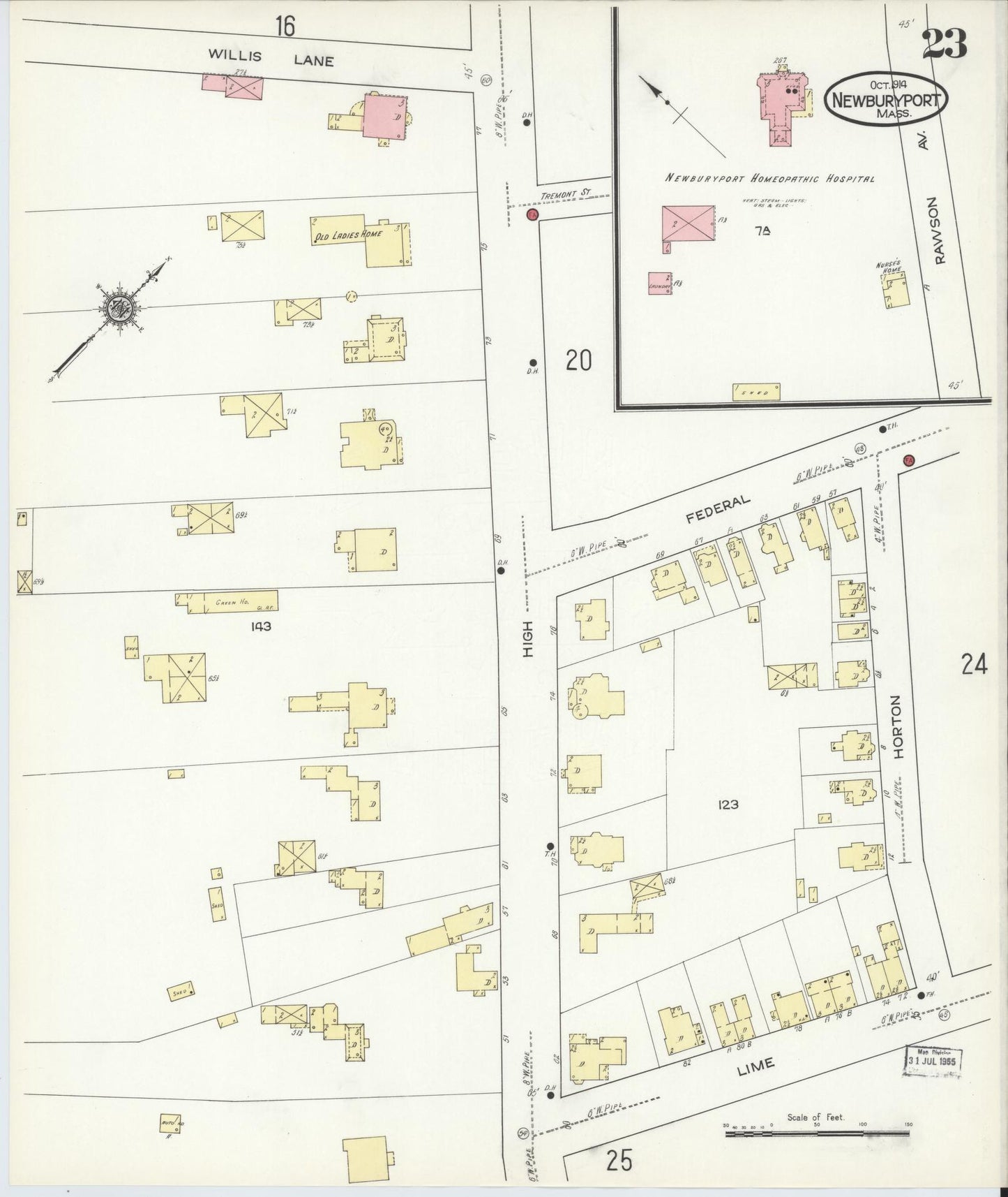 Sanborn Fire Insurance Map from Newburyport, Essex County, Massachusetts (1914), Sheet #0023 - Complete Map Set gallery image, historic Sanborn map, vintage wall art, Massachusetts Massachusetts