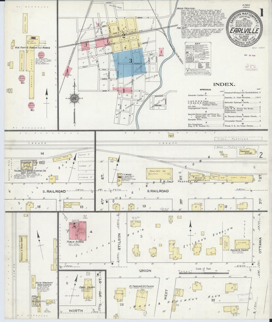 Sanborn Fire Insurance Map from Earlville, La Salle County, Illinois (1910), Sheet #0001 - Complete Map Set gallery image, historic Sanborn map, vintage wall art, Illinois Illinois