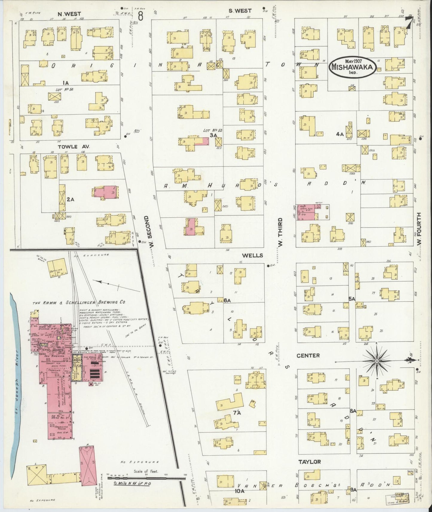 Sanborn Fire Insurance Map from Mishawaka, Saint Joseph County, Indiana (1907), Sheet #0007 - Complete Map Set gallery image, historic Sanborn map, vintage wall art, Indiana Indiana