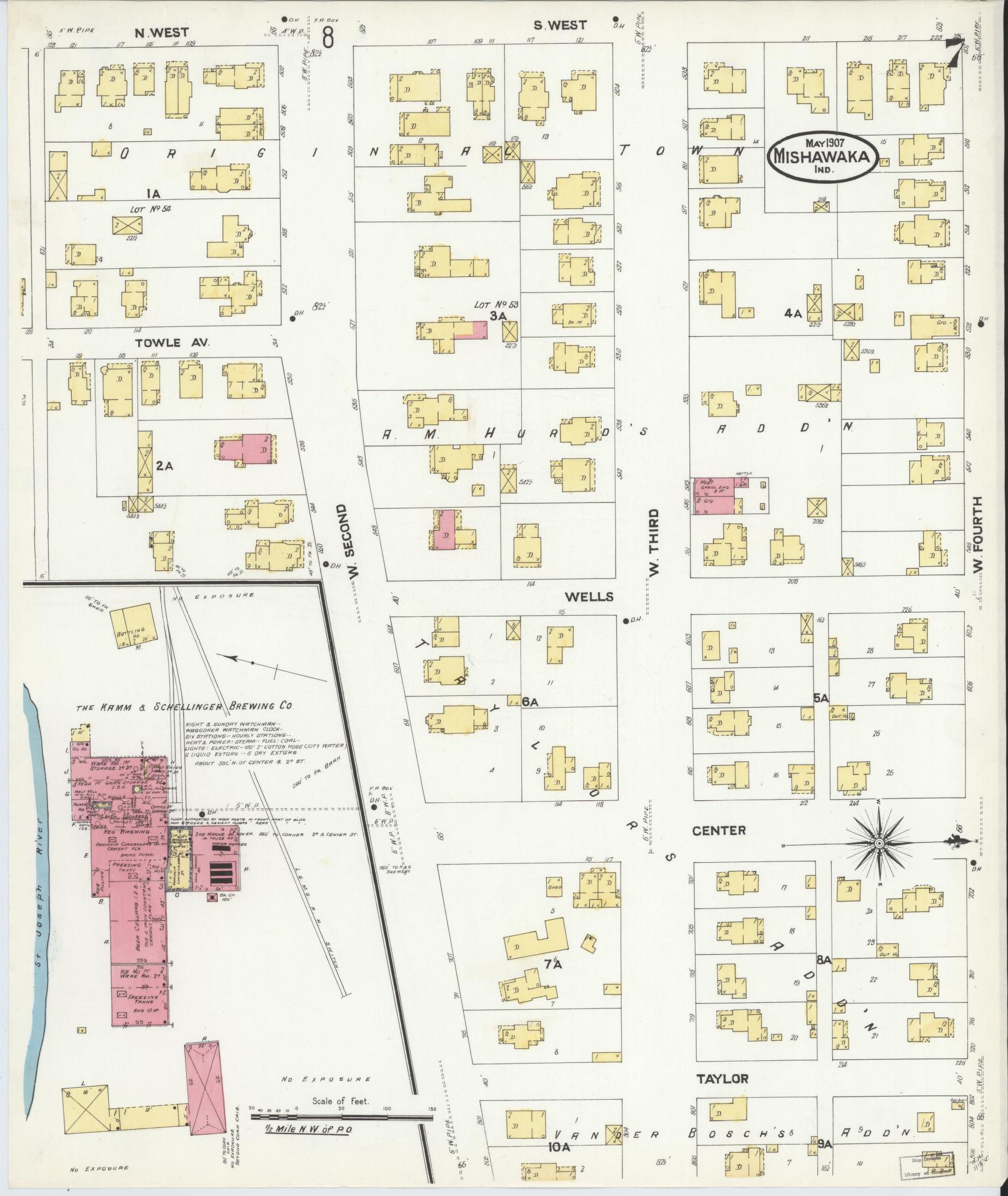 Sanborn Fire Insurance Map from Mishawaka, Saint Joseph County, Indiana (1907), Sheet #0007 - Complete Map Set gallery image, historic Sanborn map, vintage wall art, Indiana Indiana