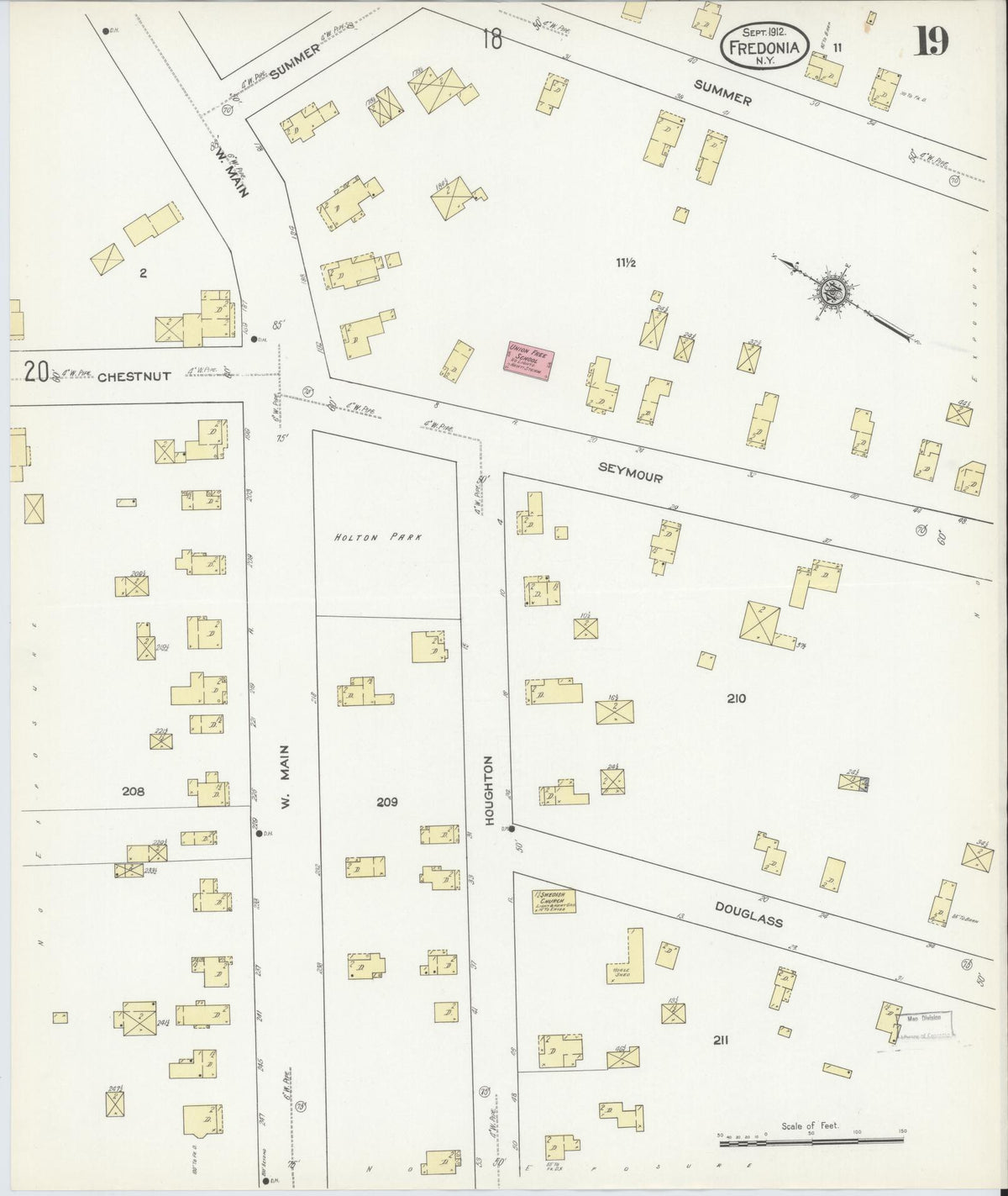 Sanborn Fire Insurance Map from Fredonia, Chautauqua County, New York (1912), Sheet #0019 - Historic Sanborn Fire Insurance Map Print, vintage old map wall art, antique decor, genealogy gift, New York New York map