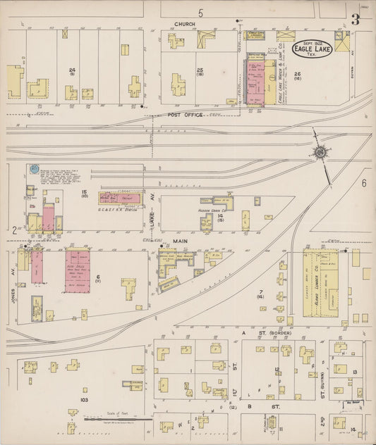 Sanborn Fire Insurance Map from Eagle Lake, Colorado County, Texas (1922), Sheet #0003 - Historic Sanborn Fire Insurance Map Print, vintage old map wall art, antique decor, genealogy gift, Texas Texas map