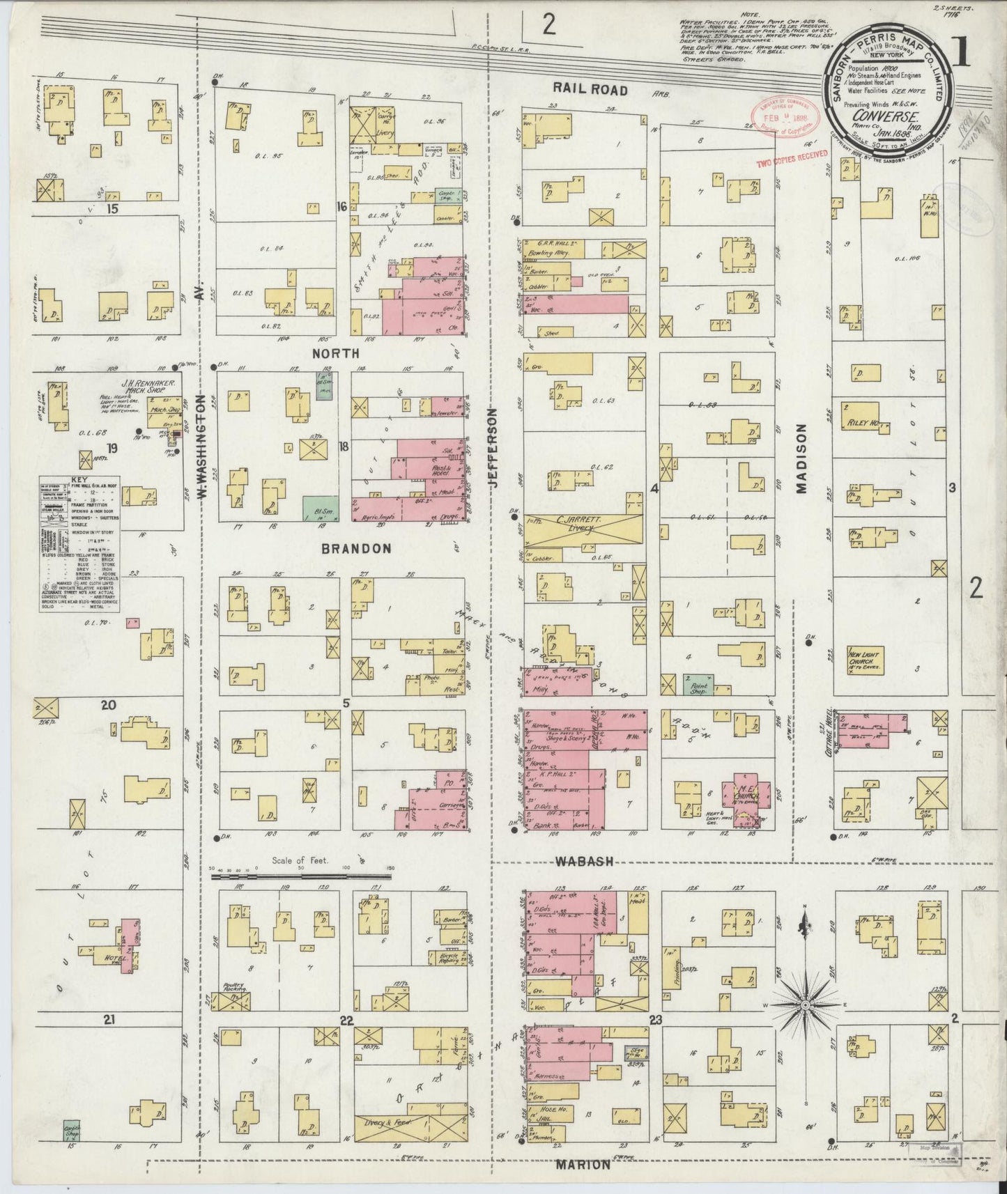 Sanborn Fire Insurance Map from Converse, Miami County, Indiana (1898), Sheet #0001 - Historic Sanborn Fire Insurance Map Print, vintage old map wall art, antique decor, genealogy gift, Indiana Indiana map