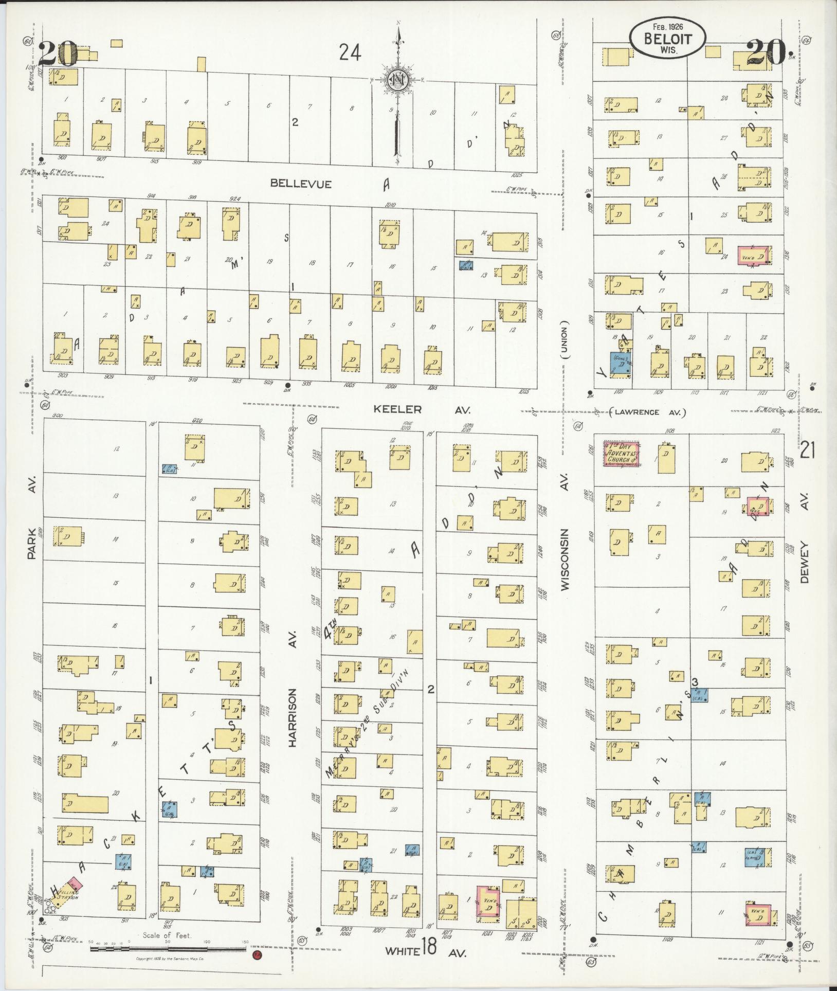 Sanborn Fire Insurance Map from Beloit, Rock County, Wisconsin (1926), Sheet #0020 - Complete Map Set gallery image, historic Sanborn map, vintage wall art, Wisconsin Wisconsin