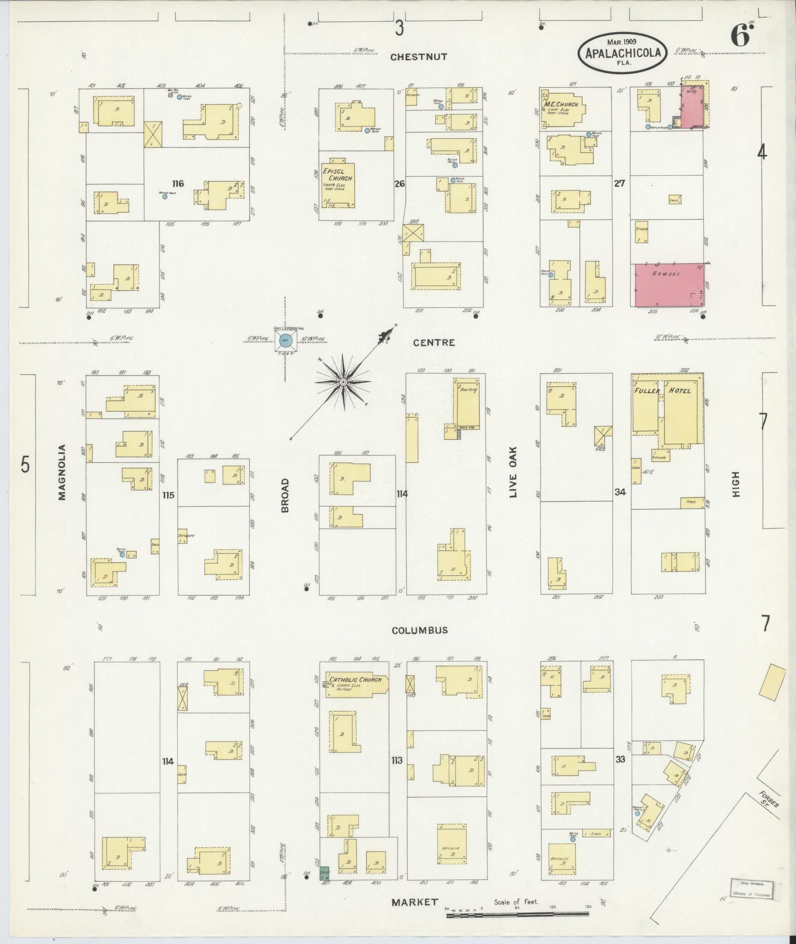 Sanborn Fire Insurance Map from Apalachicola, Franklin County, Florida (1909), Sheet #0006 - Historic Sanborn Fire Insurance Map Print, vintage old map wall art, antique decor, genealogy gift, Florida Florida map