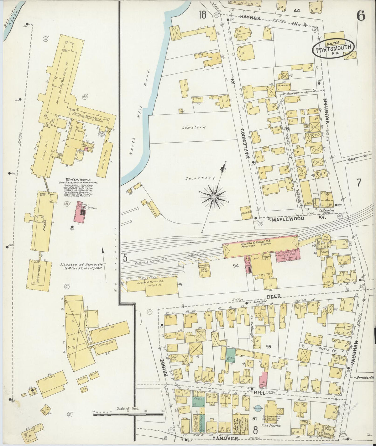 Sanborn Fire Insurance Map from Portsmouth, Rockingham County, New Hampshire (1904), Sheet #0006 - Complete Map Set gallery image, historic Sanborn map, vintage wall art, New Hampshire New Hampshire